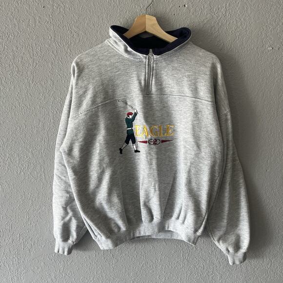 Vintage Embroidered Golf Quarter zip Men’s Medium Pullover Eagle Sweatshirt - Picture 1 of 8